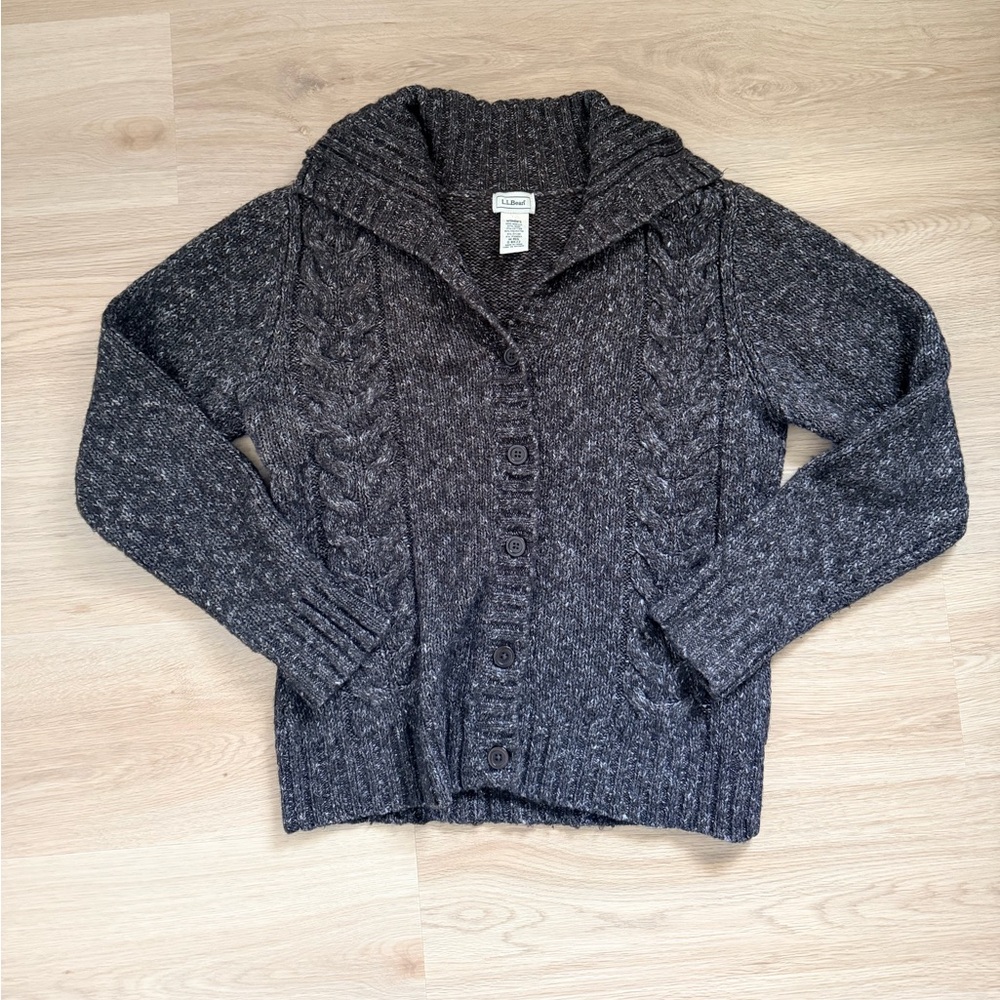 L.L. Bean Charcoal Cable Knit Cardigan
